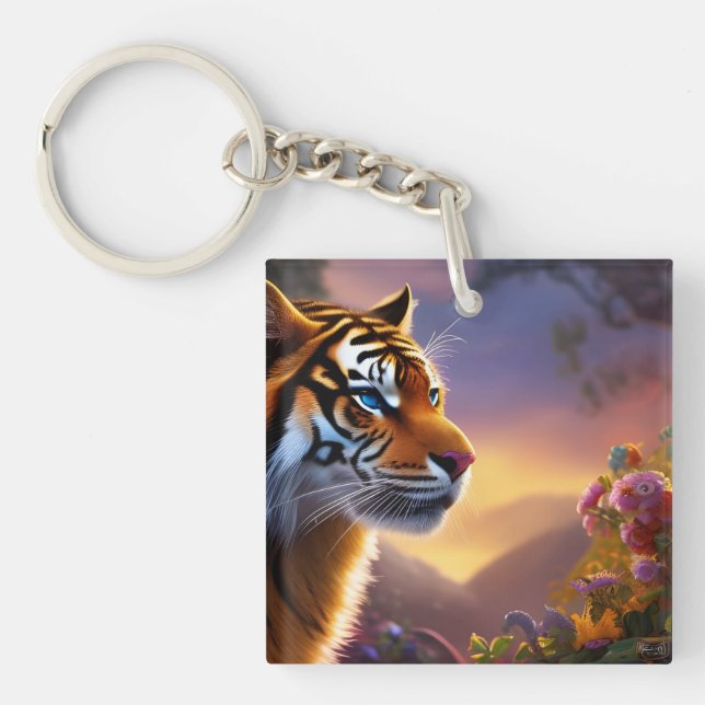 Blue Eyed Tiger and Cub Keychain (Front)