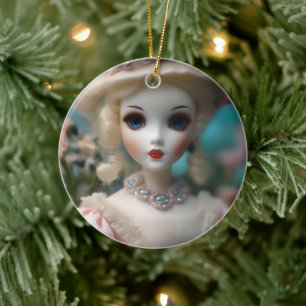 Blue Eyed Vintage Doll, Ceramic Ornament