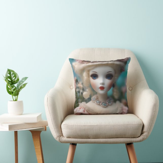 Blue Eyed Vintage Doll, Throw Pillow (Chair)