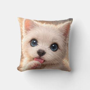 Blue-Eyed Westie, Puppy licking its Paw Throw Pillow