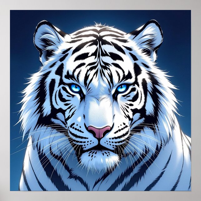 Blue eyed White Tiger Ai Art Poster (Front)