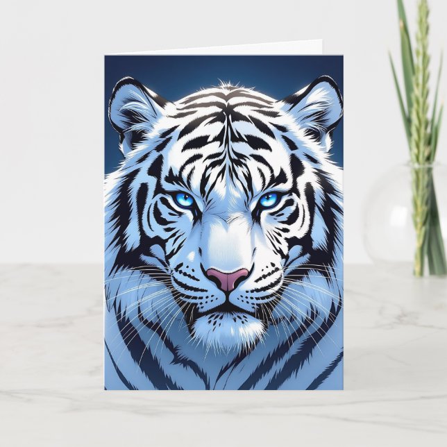Blue eyed White Tiger Birthday  Card (Front)