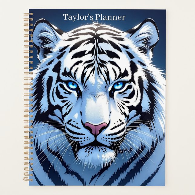 Blue eyed White Tiger Personalized Planner (Front)