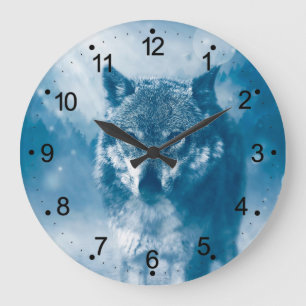 Blue eyed wolf large clock