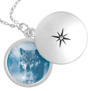 Blue eyed wolf locket necklace