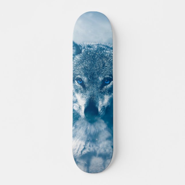 Blue eyed wolf skateboard (Front)