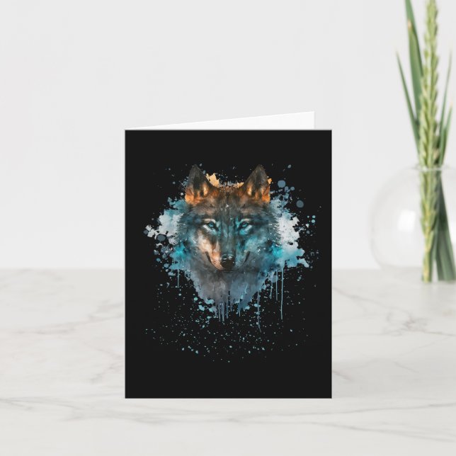 Blue Eyed Wolf Splatter Art Card (Front)