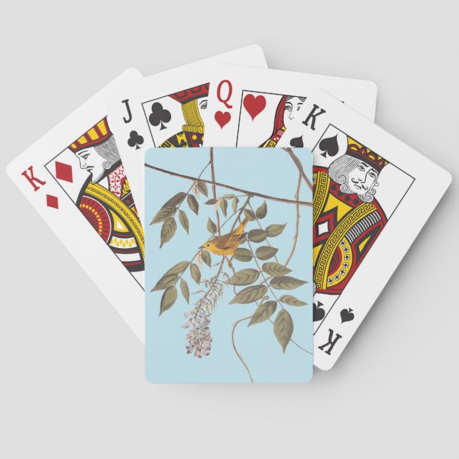 Blue-Eyed Yellow Warbler Audubon Bird on Wisteria Playing Cards (Back)