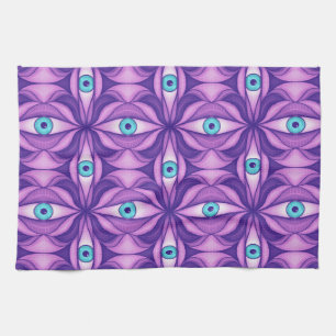 Blue Eyes Abstract Botanical Purple Floral Pattern Kitchen Towel