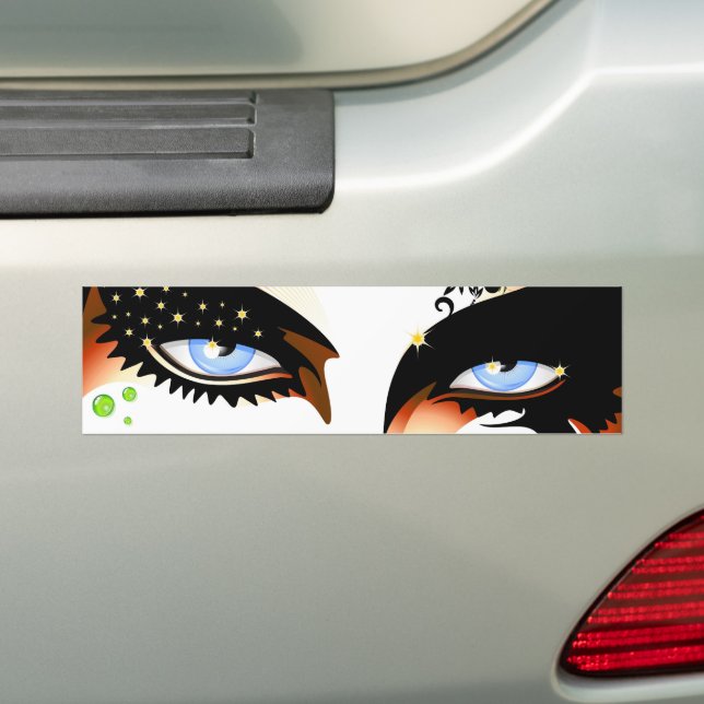 Blue Eyes Fashion Make Up Bumper Sticker (On Car)