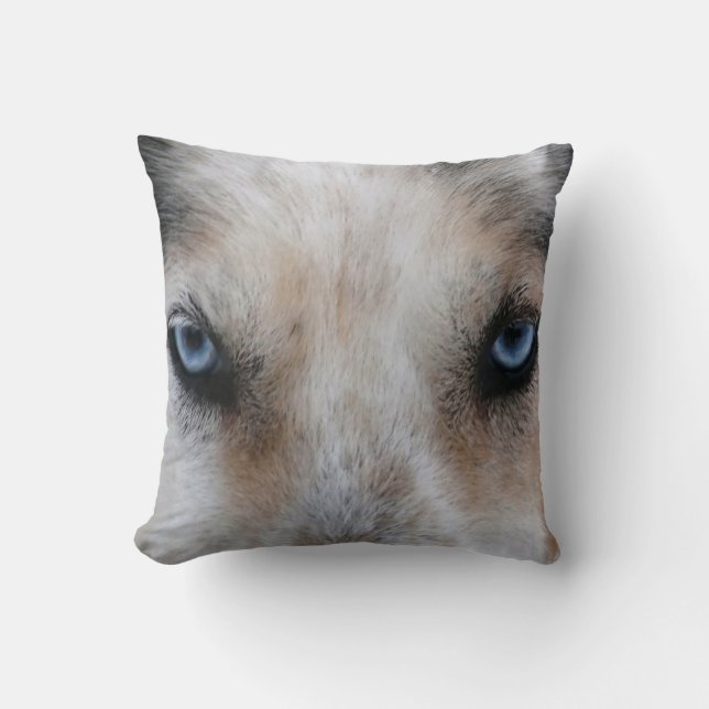 Blue eyes husky dog photo throw pillow (Front)