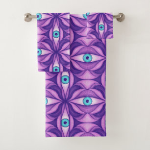 Blue Eyes in Purple Foliage Dark Botanical Art Bath Towel Set
