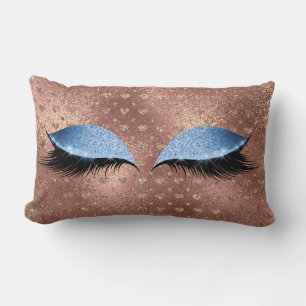 Blue Eyes Metallic Glitter Makeup Lashes Hearts Lumbar Pillow
