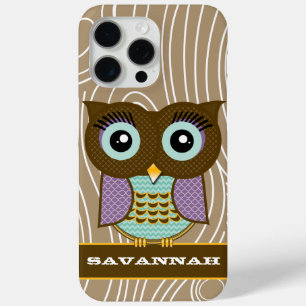 Blue Eyes Owl Wood Grain Zig Zag Choose Colours iPhone 15 Pro Max Case