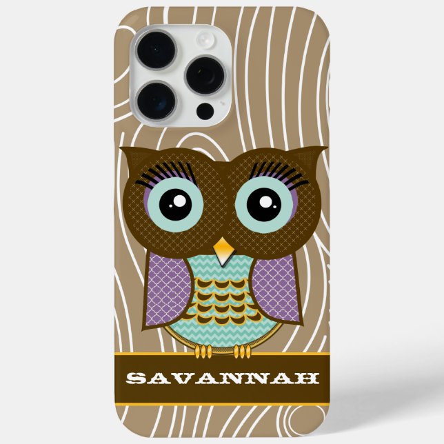 Blue Eyes Owl Wood Grain Zig Zag Choose Colours Case-Mate iPhone Case (Back)
