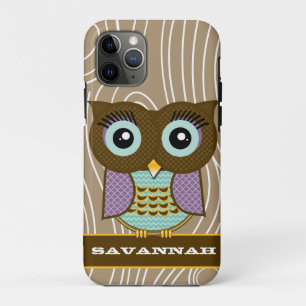 Blue Eyes Owl Wood Grain Zig Zag Choose Colours iPhone 11 Pro Case