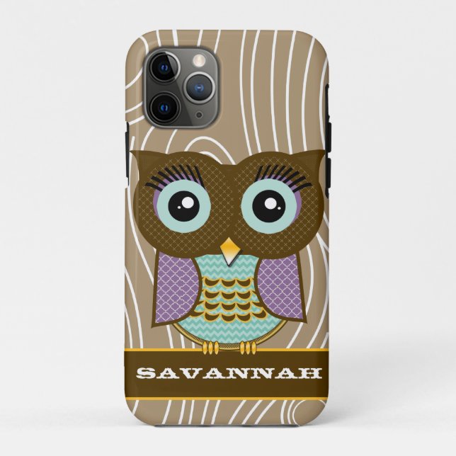 Blue Eyes Owl Wood Grain Zig Zag Choose Colours Case-Mate iPhone Case (Back)