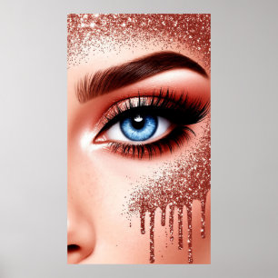 💎 Blue Eyes Rose Gold Glam Makeup For Beauty Room Poster