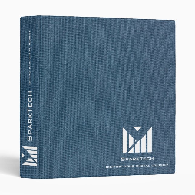 Blue Fabric Texture Elegant Monogram Logo Custom Binder (Front/Spine)