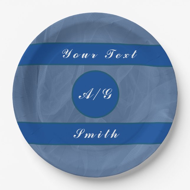 Blue fabric textured print-any colour paper plates (Front)