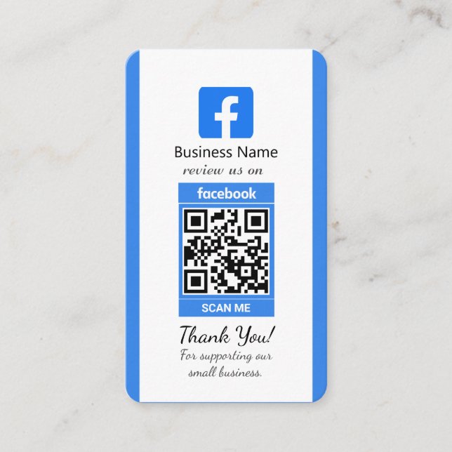 Blue Facebook Review Business Card With QR Code  (Front)
