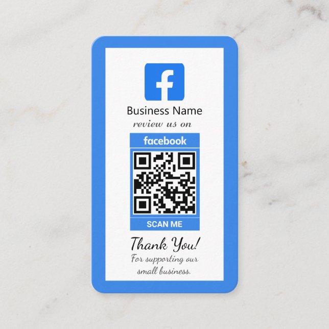 Blue Facebook Review Business Card With QR Code  (Front)