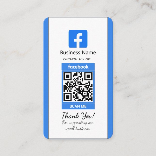 Blue Facebook Review Business Card With QR Code  (Front)