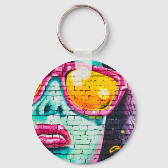 blue faced full hearted keychain (Front)
