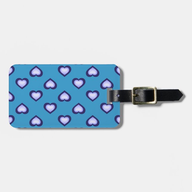 Blue Fade Hearts Pattern Luggage Tag (Front Horizontal)