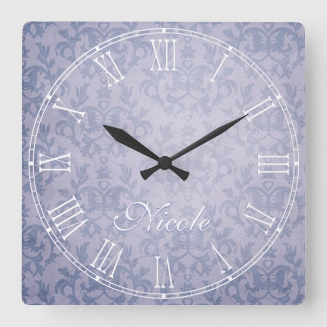 Blue faded kangaroo paw damask name wall clock (Front)