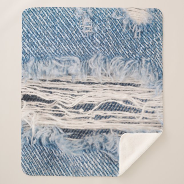 Blue faded ripped jeans, Textures ripped jeans bac Sherpa Blanket (Front)