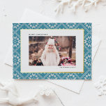 Blue Fair Isle Winter Knit Pattern Photo Christmas Foil Holiday Card<br><div class="desc">Send warm holiday wishes wrapped in a cozy, festive design with this gold foil Christmas card, featuring a charming Fair Isle knit pattern background. The intricate design evokes the comforting feel of winter warmth and holiday cheer. This customizable photo Christmas card offers a festive backdrop to your own personal photo....</div>