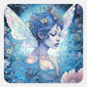 Blue Fairy Fantasy Art Square Sticker