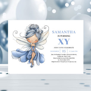 Blue Fairy Girl 6th Birthday Whimsical Magic Invitation