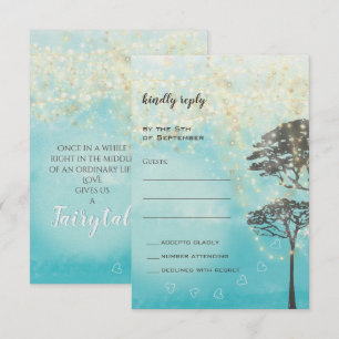 Blue Fairytale Lights Woodsy Wedding Invitation