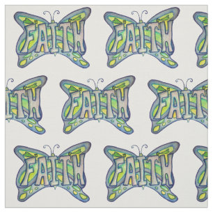 Blue Faith Butterfly Inspirational Fabric Material