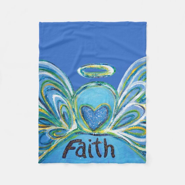 Blue Faith Guardian Angel Chemo Blanket (Front)