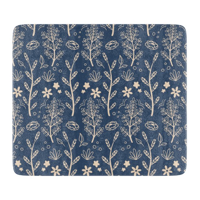 Blue Fall Foliage Botanical Pattern Cutting Board (Front)