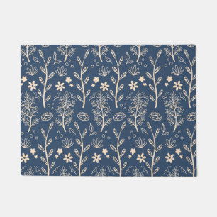 Blue Fall Foliage Botanical Pattern Doormat