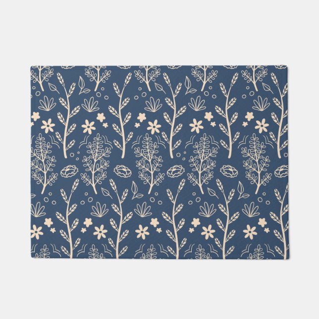 Blue Fall Foliage Botanical Pattern Doormat (Front)