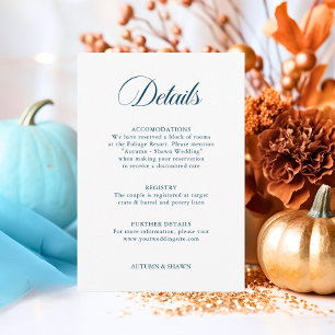 Blue Fall in Love Wedding Details Enclosure Card