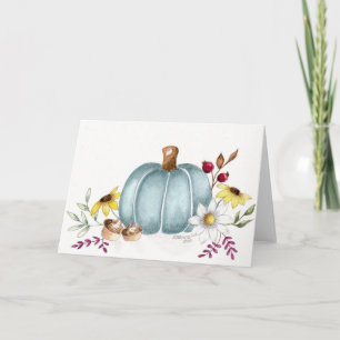 Blue fall pumpkin blank Thanksgiving card
