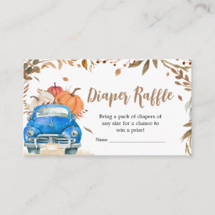 Blue Fall Pumpkin Truck Baby Shower Diaper Raffle Enclosure Card