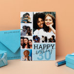 Blue Family Friends Photo Collage Happy Birthday Card<br><div class="desc">This cool and cute happy birthday greeting card is perfect for any friend or family member. It features eight customizable photograph pictures with the quote, "Happy Birthday, " on top of a medium blue "30" (which can be changed to any age) and pastel blue colour block square. It's modern, fun,...</div>
