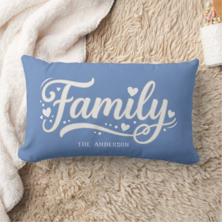 Blue Family Heart Script Monogram Lumbar Pillow
