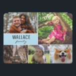 Blue Family name and photo collage iPad Pro Cover<br><div class="desc">Protect your tablet case and choose your most beloved photos to cover this design. Easily customize the images,  family name. Enjoy filing the tablet case with photos from special moments with family,  children,  pets,  wedding,  engagement,  grandparents and more. With a blue accent colour.</div>