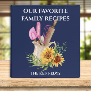 Blue Family Recipe Cookbook Farmhouse Sunflower Binder