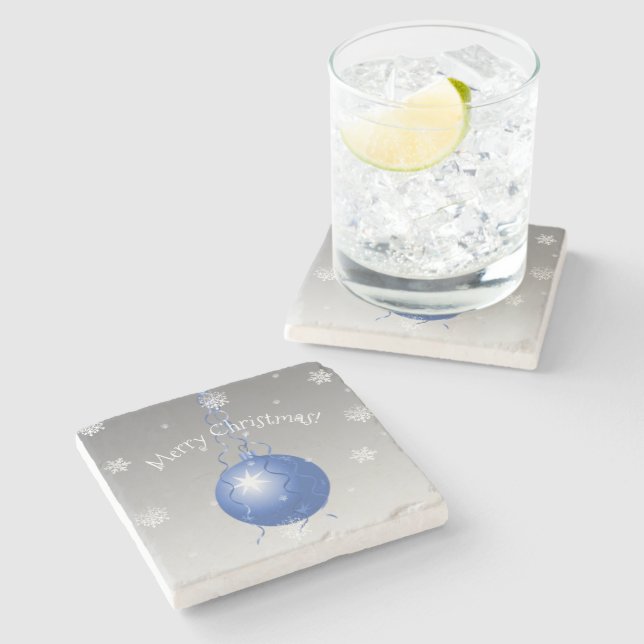 Blue Fancy Christmas Ornament Stone Coaster (Side)