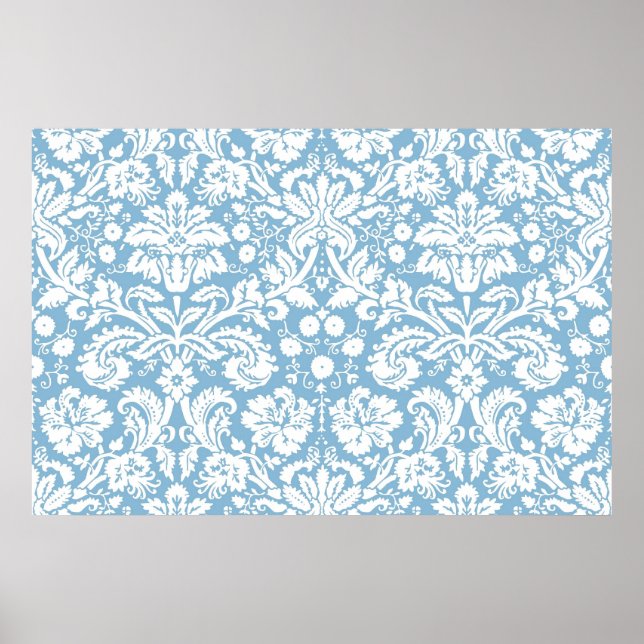 Blue fancy damask pattern poster (Front)