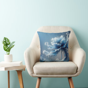 Blue Fancy Fantasy Flower Throw Pillow